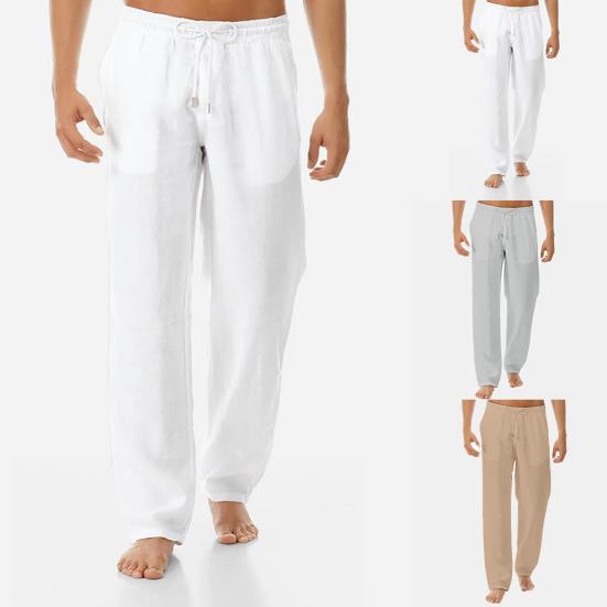 Jógové kalhoty se stahovací šňůrkou se středním pasem pánské jednobarevné kalhoty se širokými nohavicemi pro sport