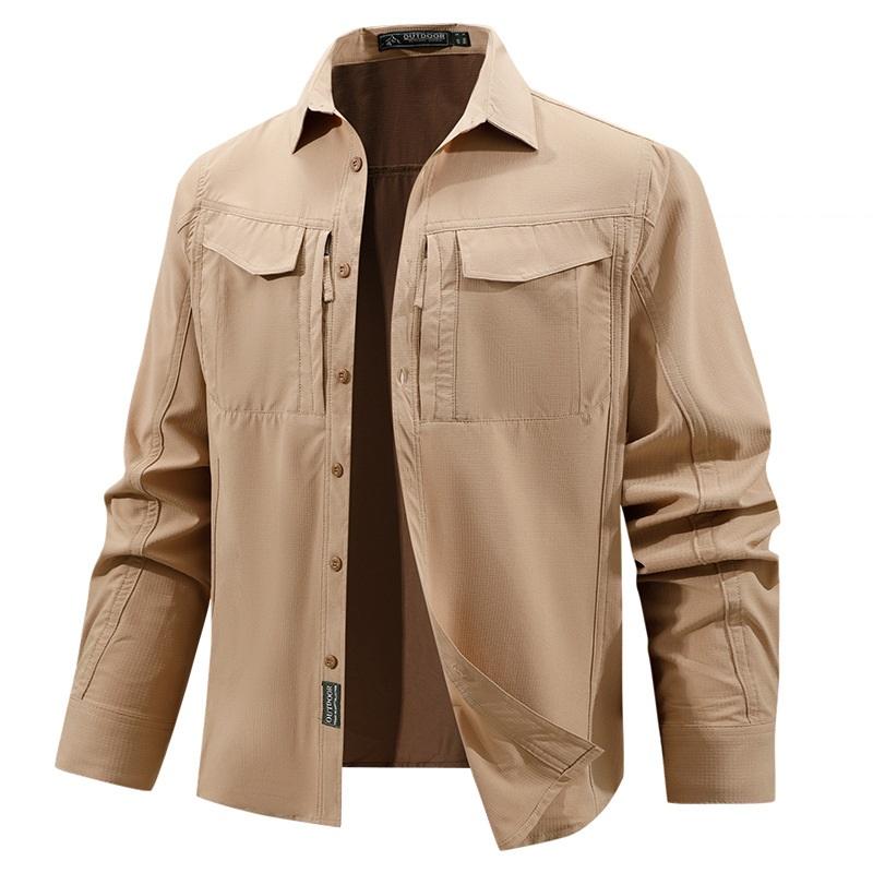 Men Tactical Shirt Men Quick Dry Long Sleeve Cargo Shirts Outdoor Casual Breathable Multi-pocket Hiking Fishing Work Shirt