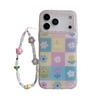 Spring Floral Grid Chain Case for iPhone 17, 16 Pro Max, 15 Pro