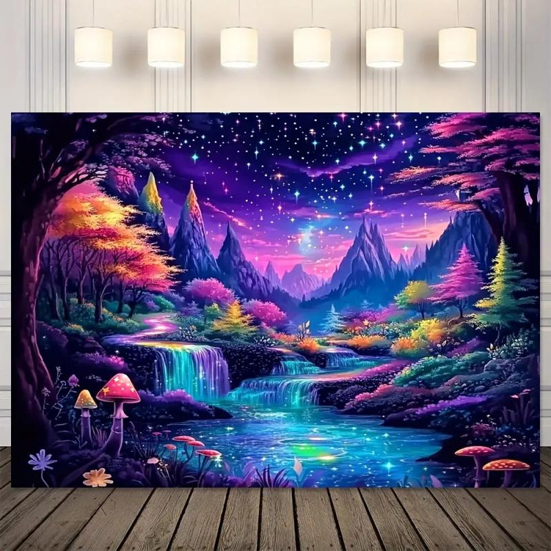 Magical Forest Fluorescent Landscape Photography Background Tapestry Party Wedding Room Decoration Polyester Fiber Wall Hanging