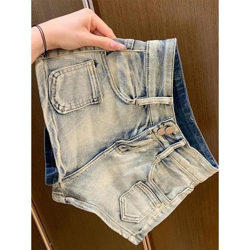 Women s Slimming A-line Wide-leg Distressed Denim Shorts Large синий