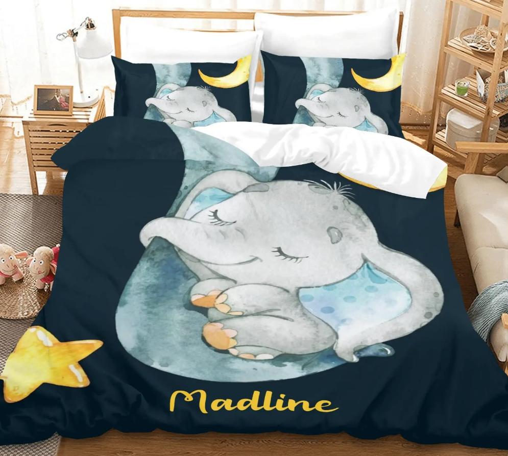 Custom Name Duvet Cover Set Cartoon Forest Animals Bedding Set Twin Full Queen King For Kids Girls Boys Birthday Wedding Gifts