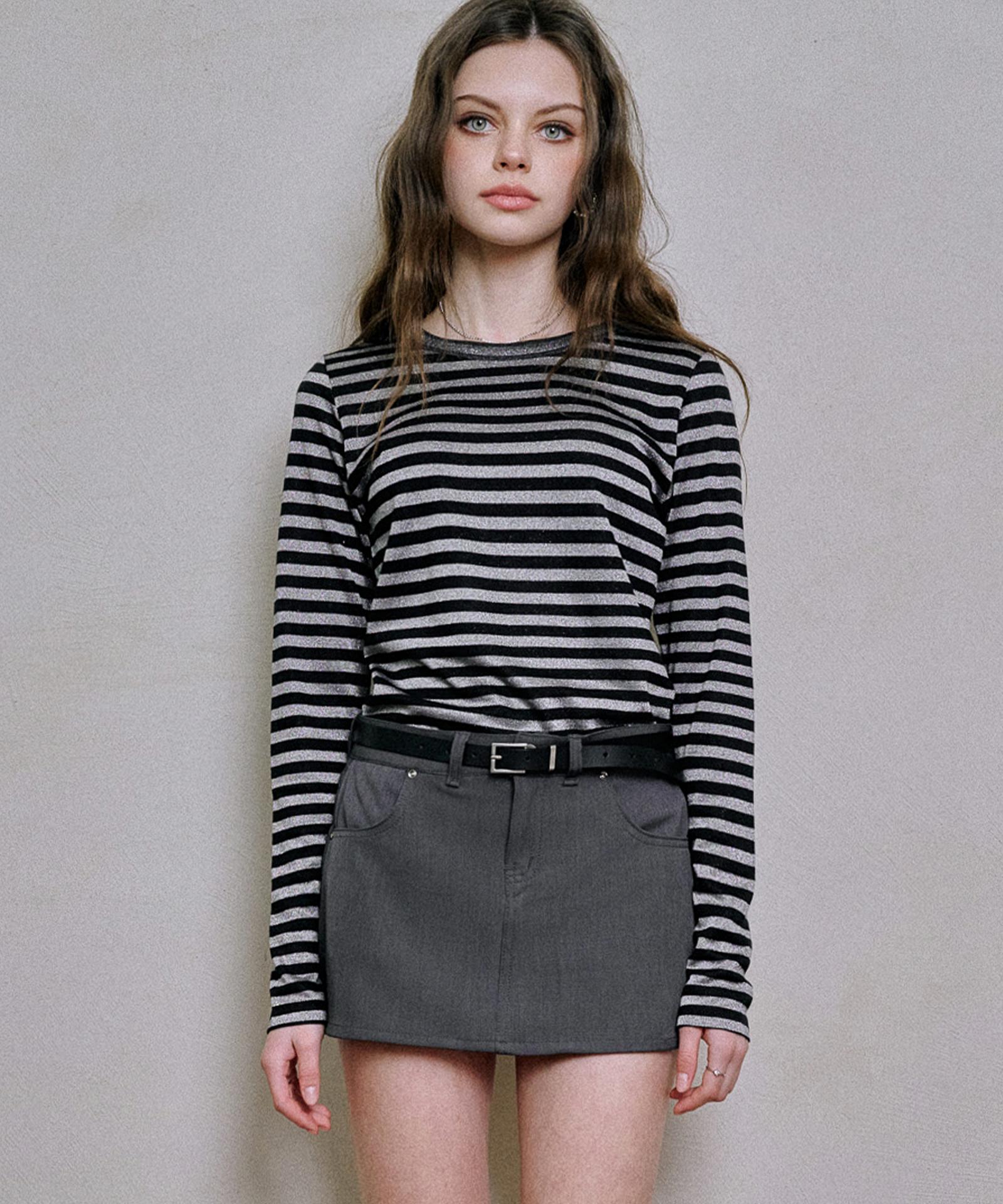 Dear Me Metal Stripe Long Sleeve T-Shirt [Black] S