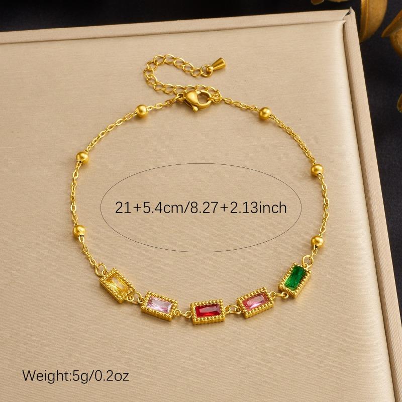 Gold Plated Stainless Steel Colorful Crystal Butterfly Charm Anklet for Women