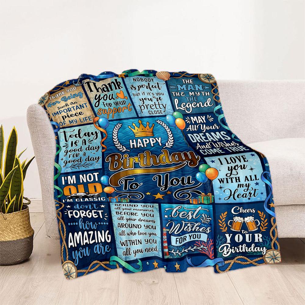 Happy Birthday Wishes Blanket Warmthful Decor Perfect for Couch Sofa Chair All-Season Use Modern Ideal Gift For Birthday Valentine'S Day
