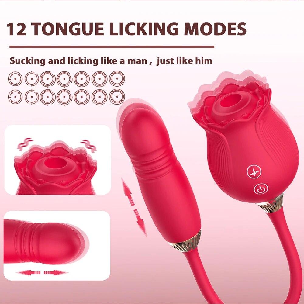 Rose Shape Vagina Sucking Vibrator Intimate Nipple Sucker Oral Licking Clitoris Stimulation Thrusting Powerful Sex Toy for Women