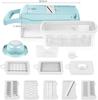 Blue Adjustable Mandoline Slicer with Large Food and Fruit Chopper 12-in-1 Bin, Multi-Blade Salad, Potato, Vegetable,