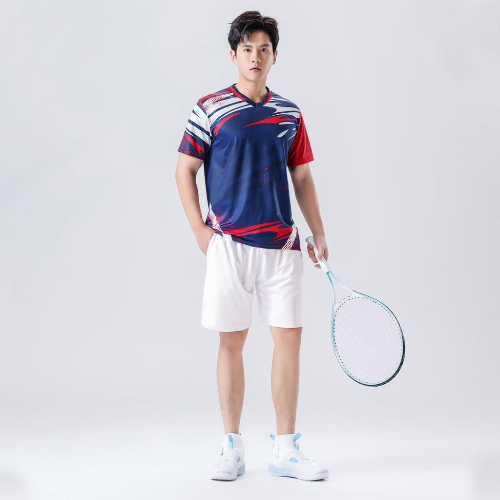 Anmurye Table Tennis Short Sleeve with Abstract Geometric Sports and Game Badminton Strength Practice Stylish Summer Blue Men's Uniform, T-Shirt