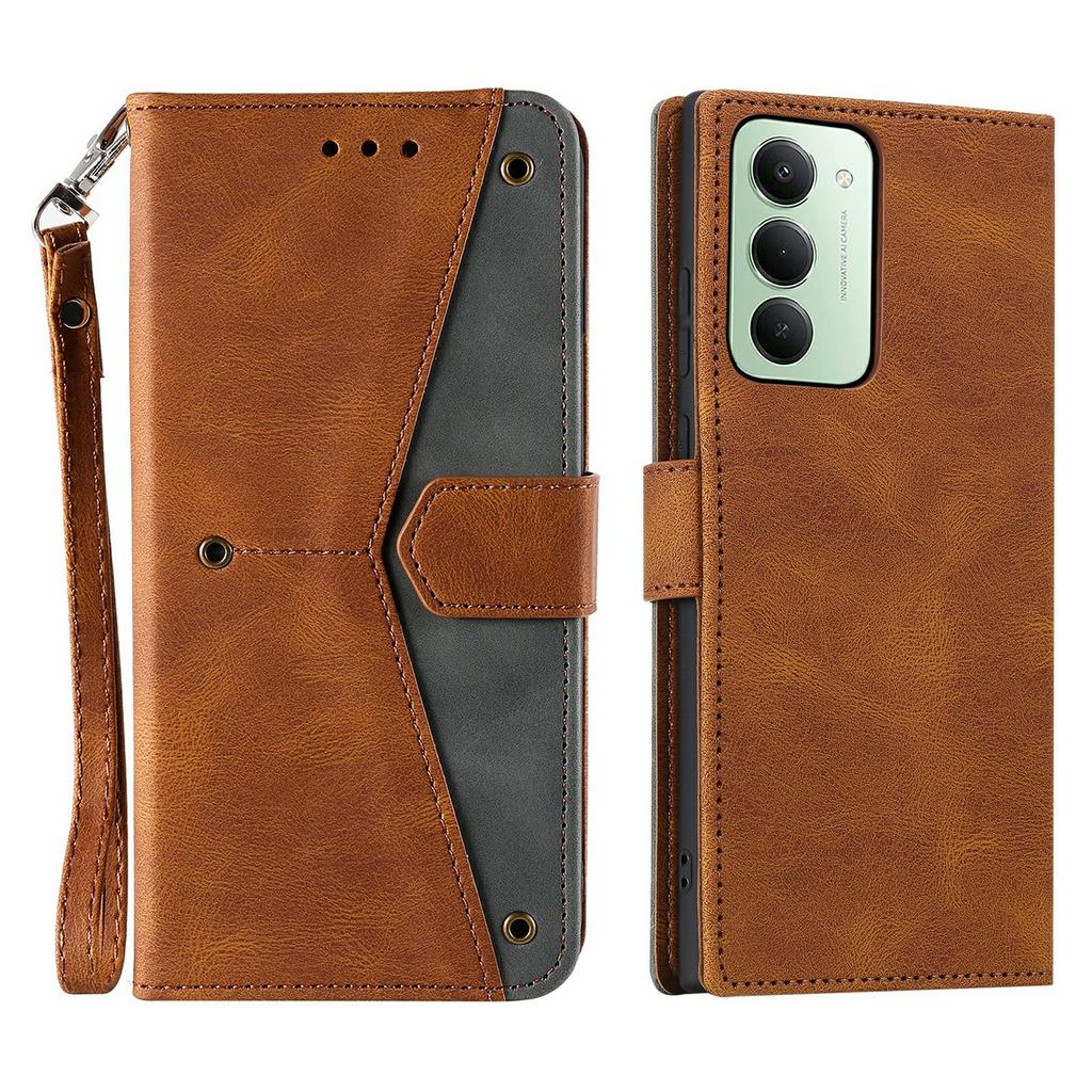 For Xiaomi Redmi 15 5G (Global) (169mm) Leather Case Splicing Stitching Wallet Phone Cover with Wrist Strap