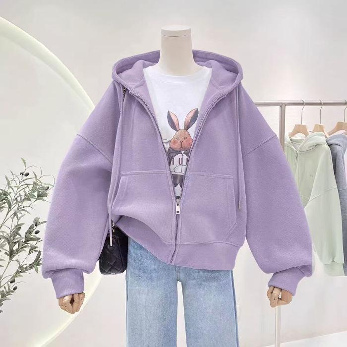Spring/Autumn Korean Oversized Velvet Hoodie Cardigan - Stylish Zipper Sweatshirt