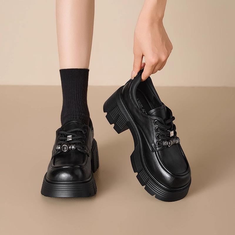 Platform small leather shoes women's 2025 new autumn British style black loafers thick heel small height-increasing single shoes women