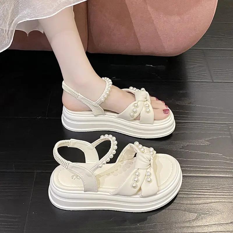Women's Sandals Roman Style Open Toe Ladies Shoes 2025 Trend Luxury Comfort Shoe Casual Original Chic and Elegant Daily Footwear