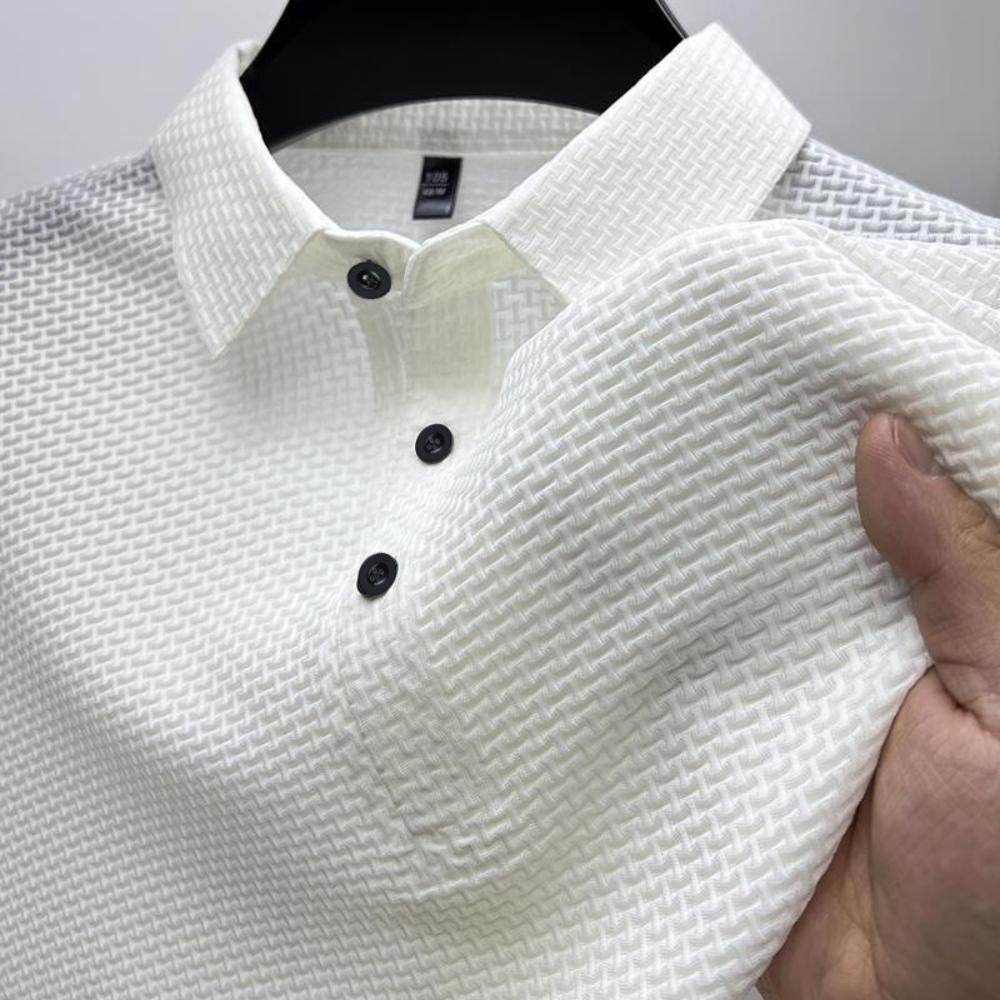 

Футболка с короткими рукавами из сетчатого шелка, мужская рубашка с воротником, летняя однотонная, новая мужская футболка-поло с короткими рукавами L белый