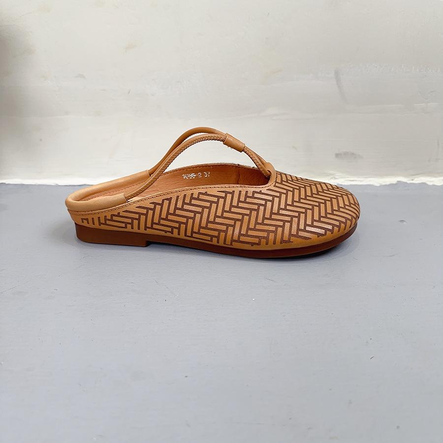 Johnature Genuine Leather Round Toe Slippers Women's Slip-on Shoes Casual Soft Sole Outside Slides