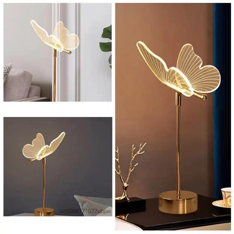 Schmetterlings-Tischlampe USB-wiederaufladbar LED Nordisch Blume Ambiente Nachtlichter Luxus Wohnzimmer Schreibtisch Dekoration Schlafzimmer