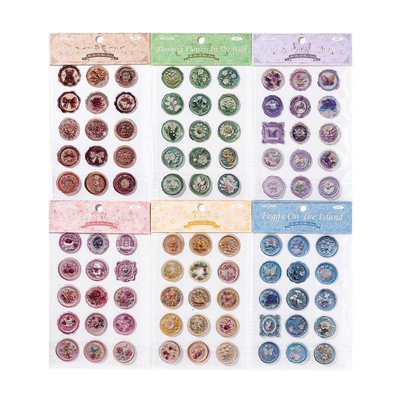 1pack/15pcs Vintage Lacquer drip adhesive stickers Decorative Hand Account Diary Album Scrapbooking accessories Craft Supplies