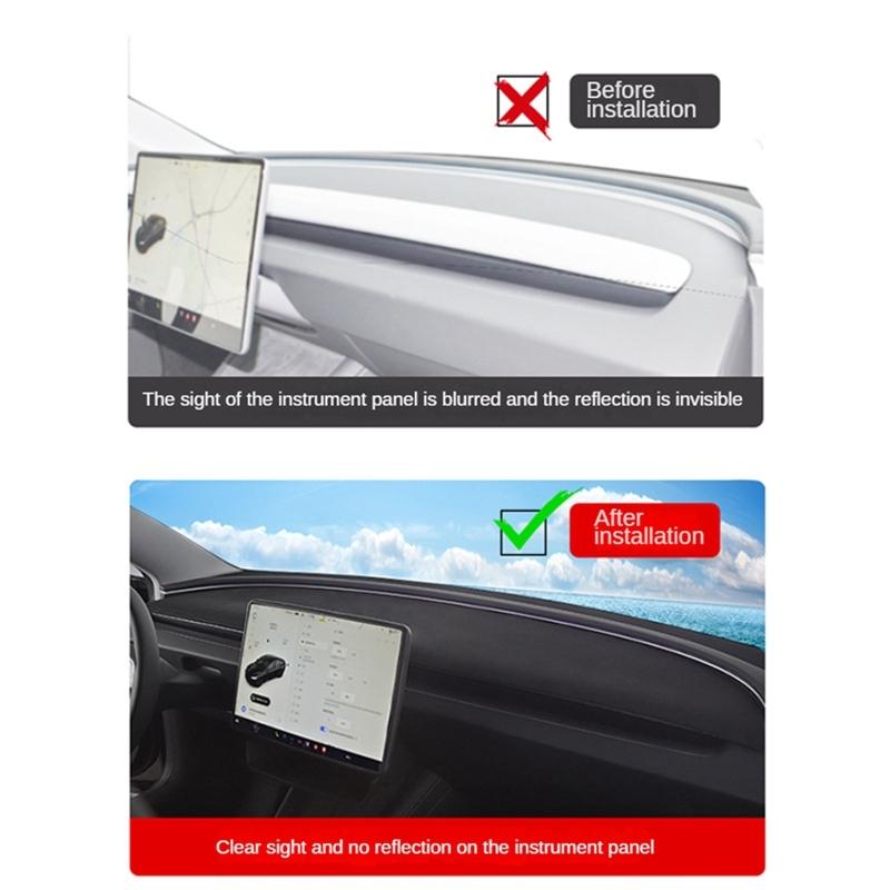 A65P-For Tesla Model 3 Highland 2024 Car Dashboard Cover Anti-Slip Anti-Light PU Dash Mat