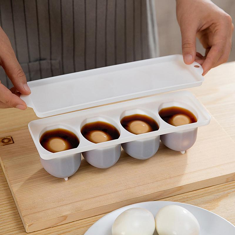 Pudełko do robienia gotowanych jajek z przegródkami, szczelne pudełko na jajka duszone, na jajka gotowane na miękko, średnio i na twardo, 4-przegródkowy design, gadżety do gotowania