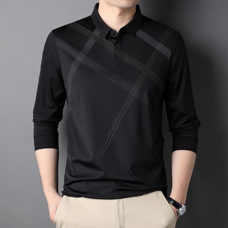 

Весенняя новинка, мужская футболка с длинными рукавами, повседневная рубашка-поло в полоску с тонкими лацканами, модная футболка 3XL
