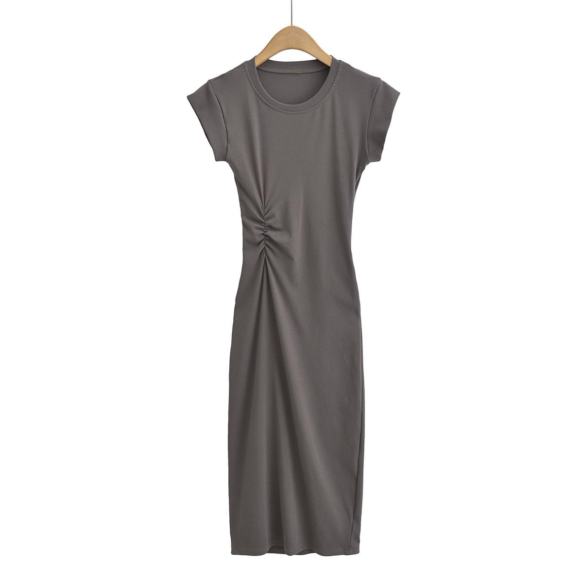 

Летнее женское платье 2023 года, облегающее, с плиссировкой на талии Small темно-серого