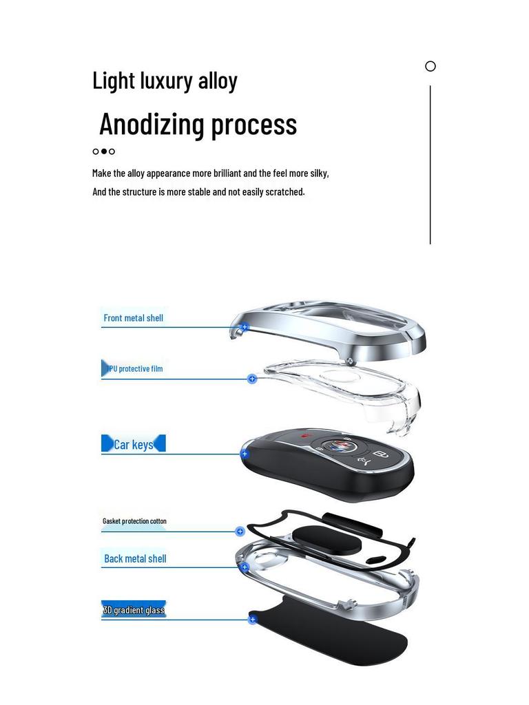 Buick LaCrosse Excelle Zinc Alloy Key Chain Cover - Protective Silver Moonlight Replacement Case.