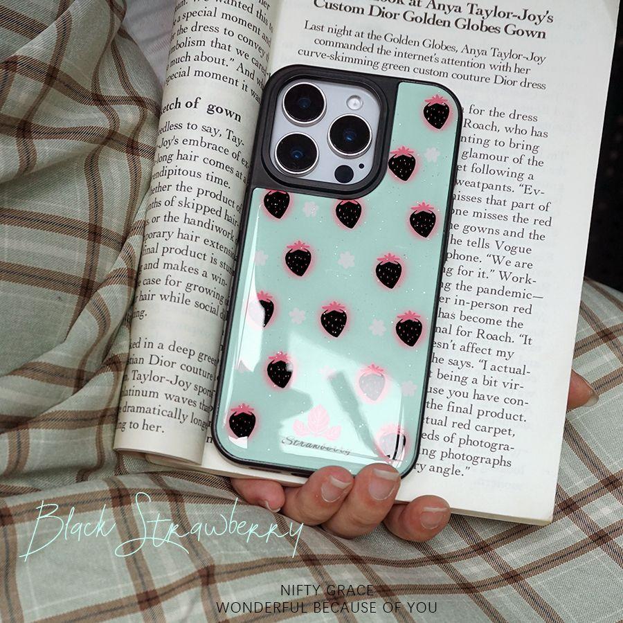 Ins Korean Black Strawberry for Apple 16/17 Mobile Phone Case iPhone15 Water Condensation 13 Niche 12 Personality 14