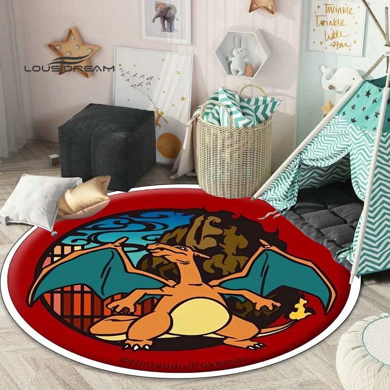 Tappeto rotondo carino dei cartoni animati Pokémon, tappeto per camera da letto e soggiorno, tappetino per sedia girevole per stanza dei bambini e sala giochi, tappetino per divano per il tempo libero Q0