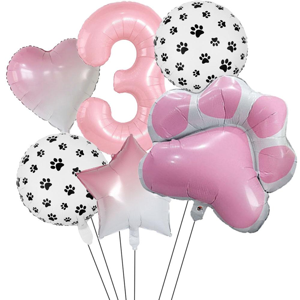 6Pcs Animal Let's Pawty Dog Cat Paw Aluminum Balloon 40 inch Pink Number Birthday Party Decor Balloon Baby Shower
