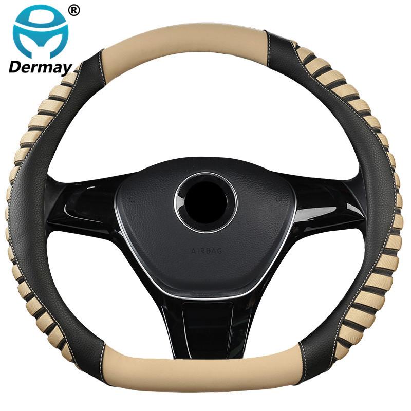 DERMAY D-förmiger Auto-Lenkradbezug aus Leder + Eisseide für Volkswagen VW Passat 2016 2017 2018, Autozubehör