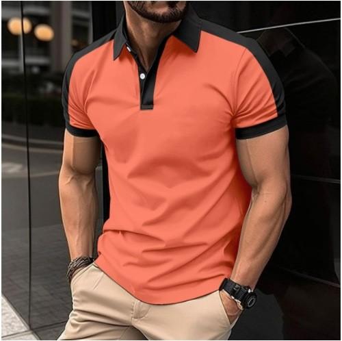 Mens Fashion Color Block Short Sleeve Casual Polo Shirt
