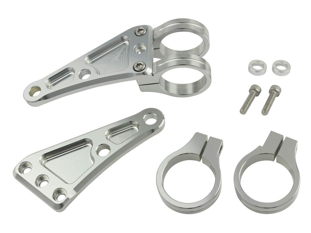 POSH FAITH Motorcycle Machined Long Headlight Clamp 39mm Fork Stay, 2-Circle Type, Diameter, Silver, 031048-03