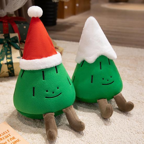 Plush Christmas Tree Doll Soft Stuffed Toy Pillow Bookshelf Xmas Decor Holiday Party Display Prop Kids Gift