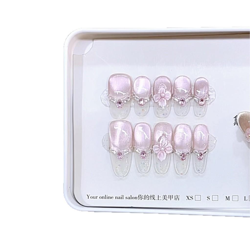 Pure Hand-wearing Armor New Style Like Peach Blossom Hand-carved Pollen Zircon Diamond Cat Eye Nail Art Patch