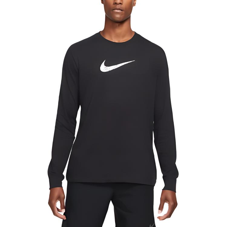 Nike Dri-Fit Letter Logo Print Long Sleeve Crew Neck T-Shirt Men Tops Black DH0714-010
