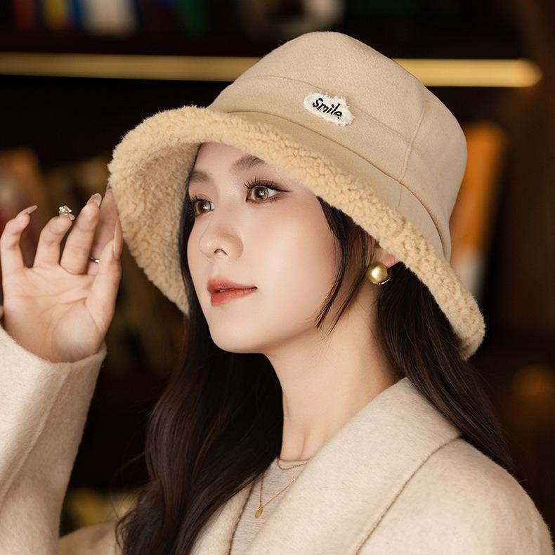 Women's Autumn and Winter New Thickened Plush Bucket Hat Outdoor Windproof Warm Basin Hat Bucket Hat
