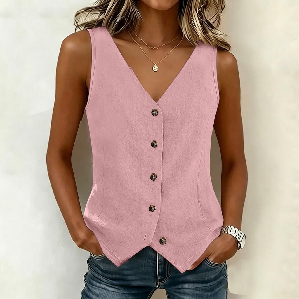 Women’s Fashion Sleeveless Vest Top Button Down Fitted Casual Lightweight Blouse for Daily Wear Office and Travel