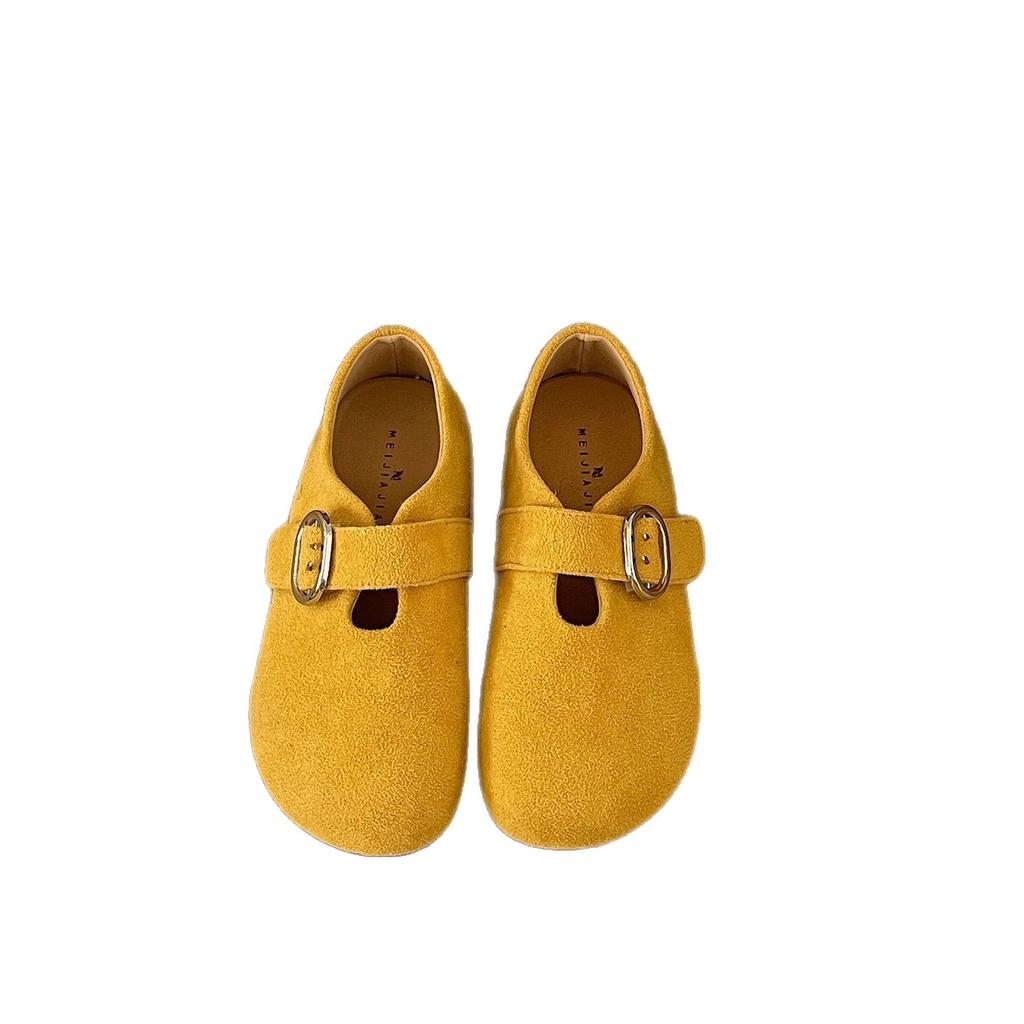 Cowhide Version! Round Head Retro Casual Single Shoes Women's 2025 Autumn New Fashion One-word Buckle with Flat Beanie Shoes