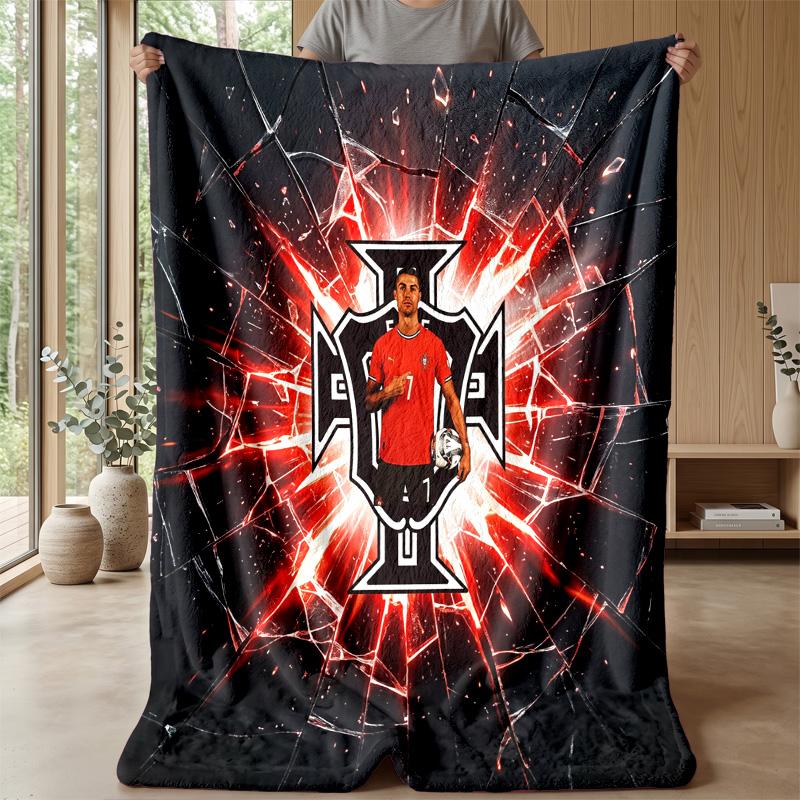 Portugal Football Printed Flannel Blanket Skin Friendly Warm Decorative Throw for Indoor Couch Bed Daily Use