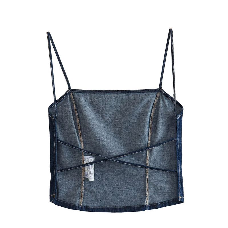 Kaslead Sexy Short Denim Open Back Tops