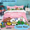 Custom Name 3PCS Happy Birthday Brown Bear Bedding Set Including 1pc Duvet Cover And 2pcs Pillowcases for Bedroom, Dormitory Gift Home Decor