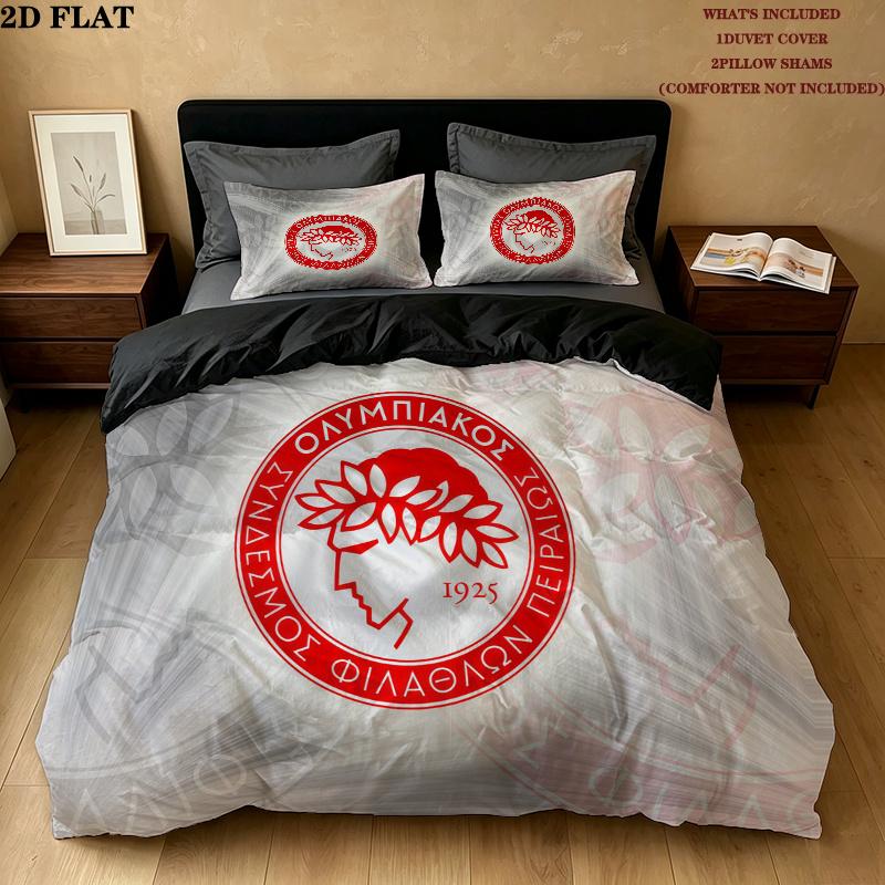 Olympiacos FC Vzorované povlečení Domácí dekorace Narozeninový dárek ( 1 povlak na peřinu + 2 povlaky na polštář, bez náplně),merchandise pro fanoušky.