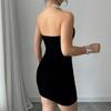 2025 Léto Dámské Sexy Perlové šití Společenské šaty Bez ramínek Bodycon Slim elastické Obepínající boky Černé Minišaty Dámské Oblečení