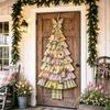 Vintage Patchwork Christmas Tree Door Hanging Handmade Hand-Sewn Oversized Fabric Christmas Tree Cozy Soft Plaid Print