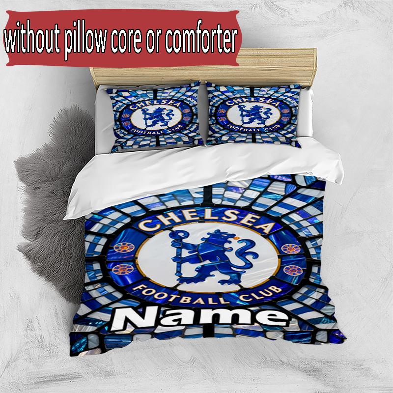 3pcs Duvet Cover Set (1*Duvet Cover + 2*Pillowcase, Without Core), Custom Name Chelsea F.C Pattern Bedding Set, Home Bedroom Decor Gift
