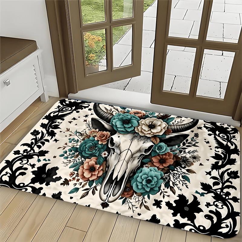 Alpaca Skull Floral Area Rug: Non-Slip Decor Mat for Living Room, Bedroom, Bathroom, Kitchen, Indoor Home Decoration