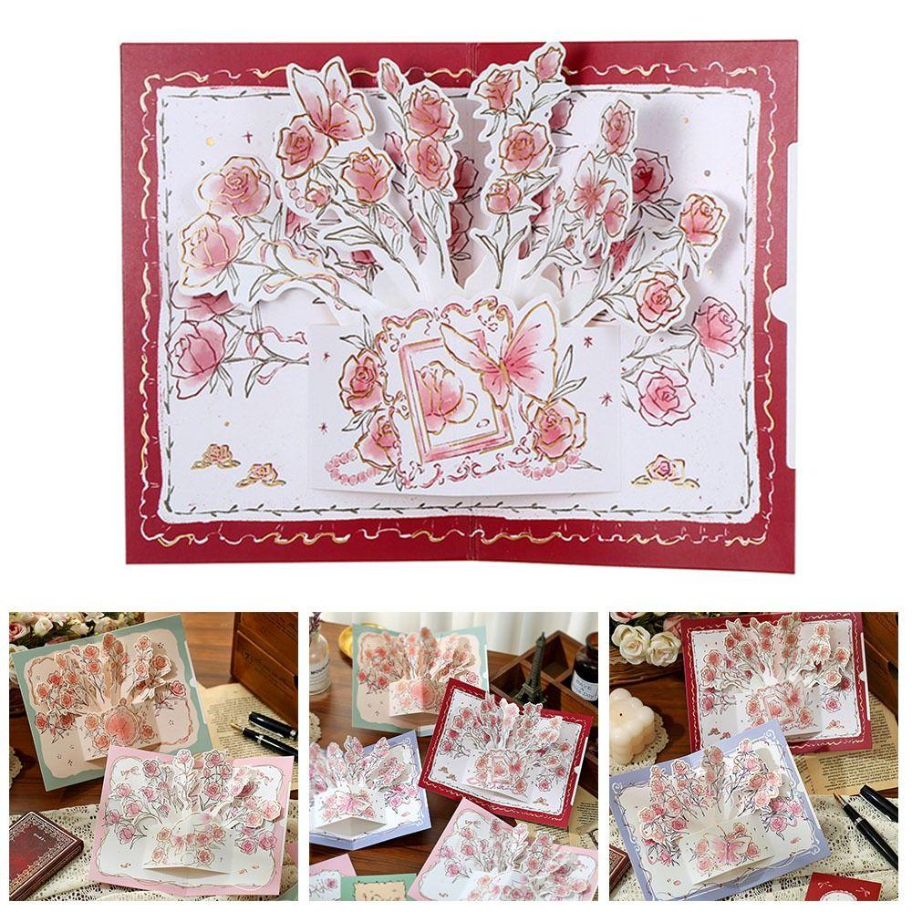 Creative 3D Greeting Card Pop Up Love Rose Valentine's Day Card Thank You Cards Wife Girlfriend Gift