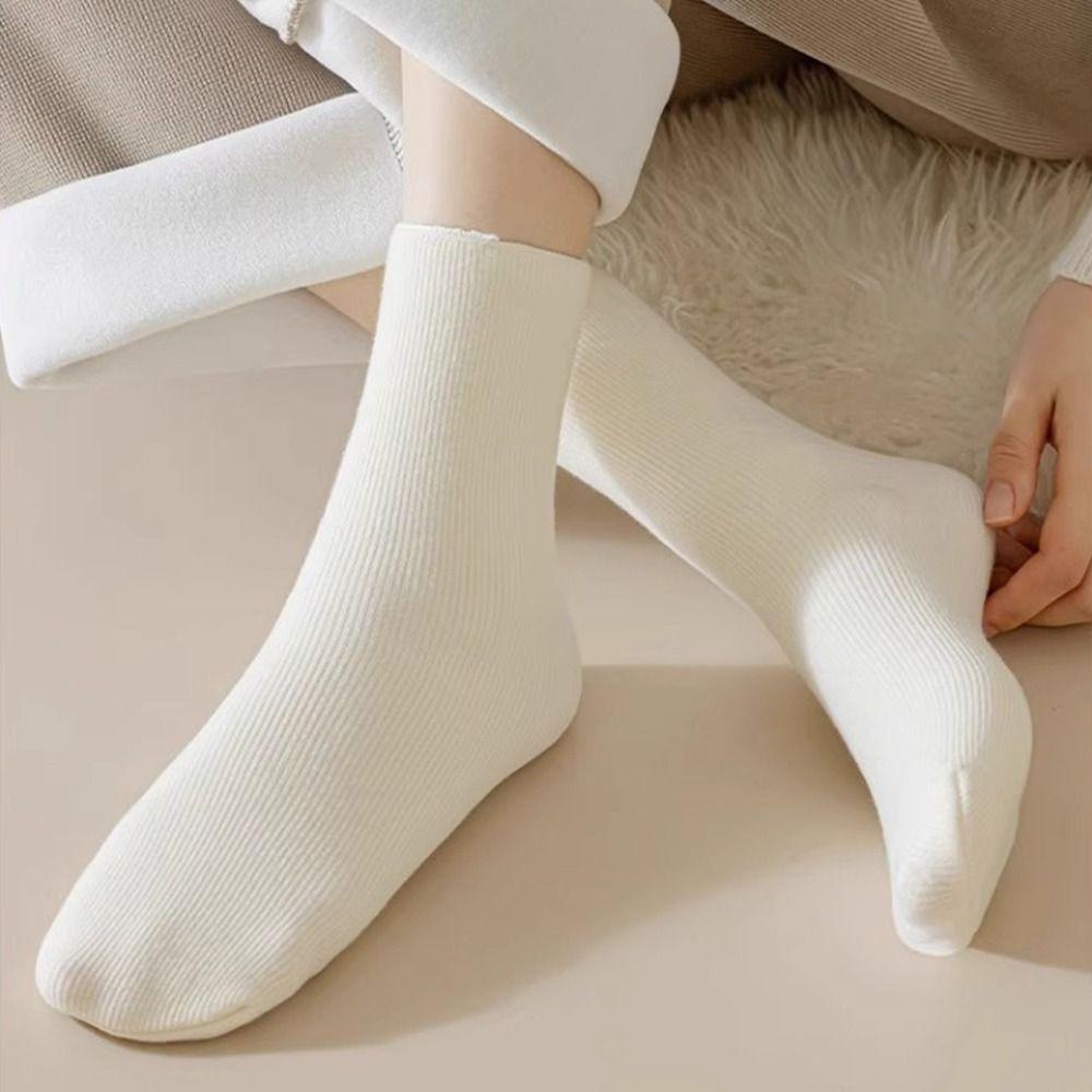 Solid Color Thick Plush Snow Sock Seamless Mid Length Sock Sleeping Socks  for Women Mens