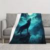Wolf Howling At Moon Castle Fantasy Art Fleece Blanket Night Sky Mountains Mythical Scene Decor Gift For Nature Lovers Home