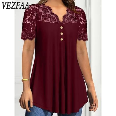 Camicette e camicie con scollo a V a maniche corte con stampa tinta unita primavera estate casual alla moda da donna