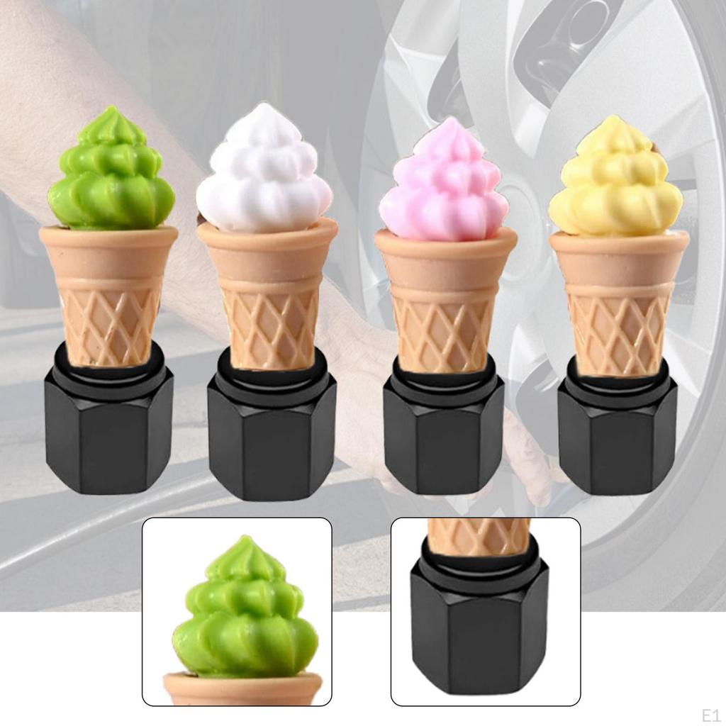 4x Tire Valve Stem Air Ice Cream Cones Funny Covers for Cars SUV Motorcycles Trucks